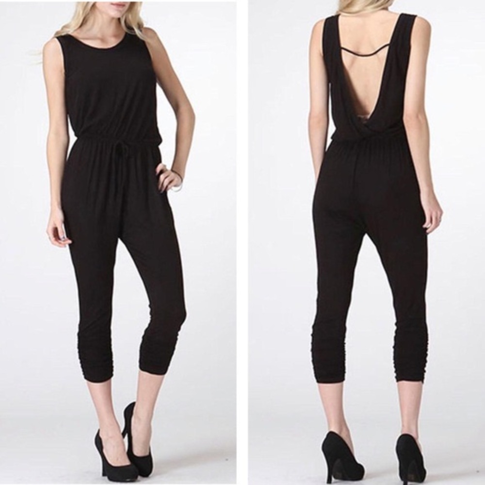 Heart & Hips Black Backless Jumpsuit Size M